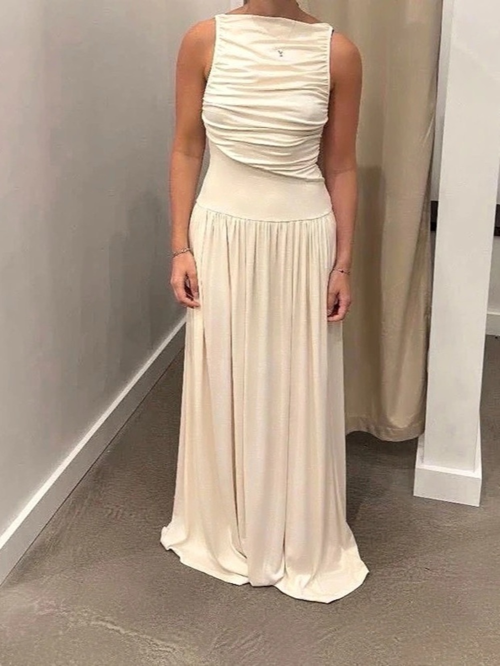 WAPG Ruched Maxi Dress in Cream Size Small NWT